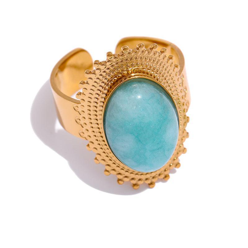 Boho Chic Antique Scrolled Metal Open Cuff Ring with Radiant Stone - Lucid Fantasy 