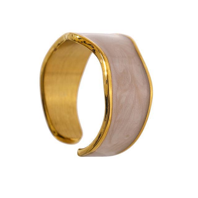 Boho Chic Chic Golden Enamel Open-Cut Abstract Ring - Lucid Fantasy 