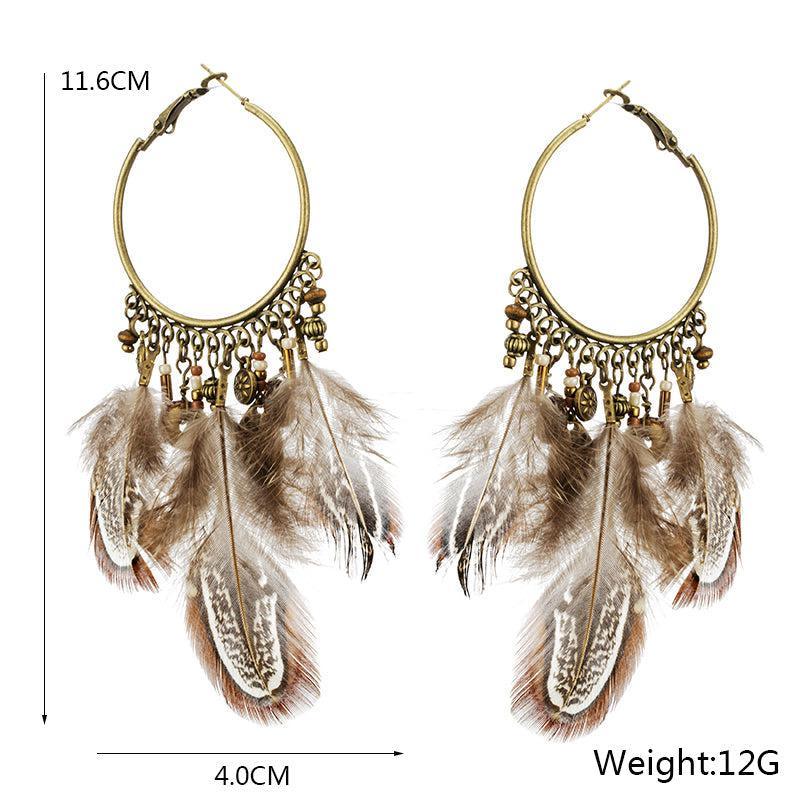 Boho Chic Feather Hoop Drop Earrings - Lucid Fantasy 