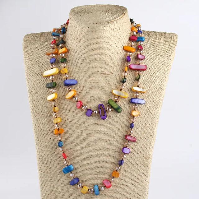 BOHO Elegance: 120cm Vibrant Shell and Bead Statement Necklace - Lucid Fantasy 