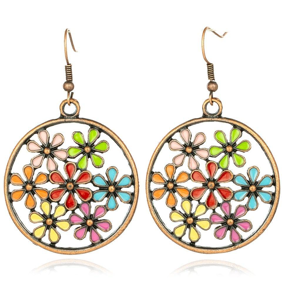 Boho Floral Hoop Dangle Earrings - Lucid Fantasy 