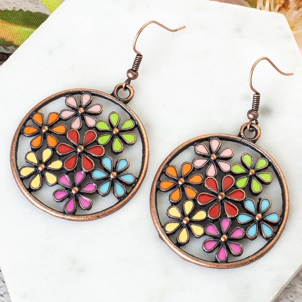 Boho Floral Hoop Dangle Earrings - Lucid Fantasy 