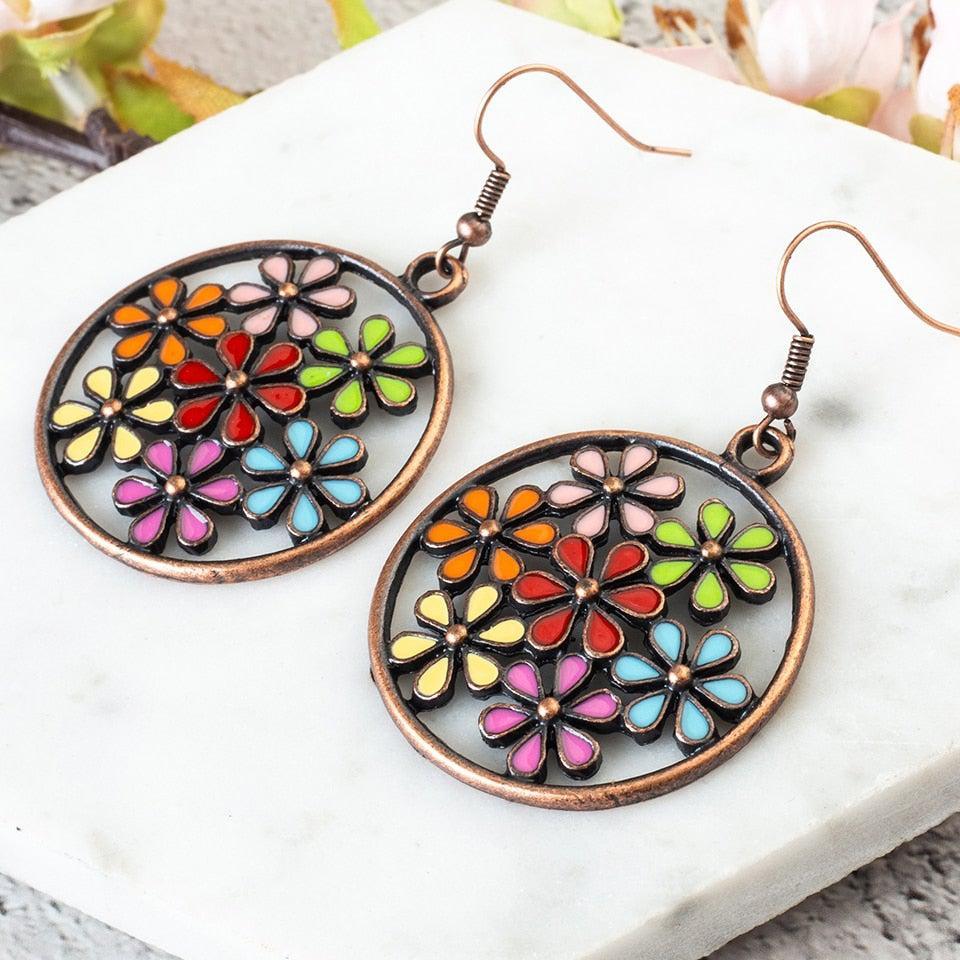 Boho Floral Hoop Dangle Earrings - Lucid Fantasy 