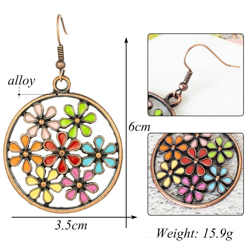 Boho Floral Hoop Dangle Earrings - Lucid Fantasy 