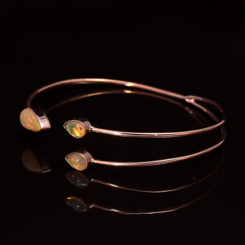 Boho Handmade 925 Sterling Silver Opal Gemstone Bangle Bracelet - Lucid Fantasy 