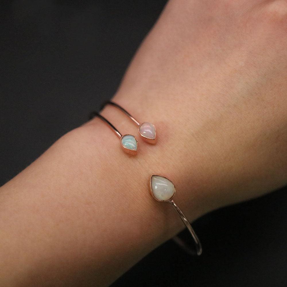 Boho Handmade 925 Sterling Silver Opal Gemstone Bangle Bracelet - Lucid Fantasy 