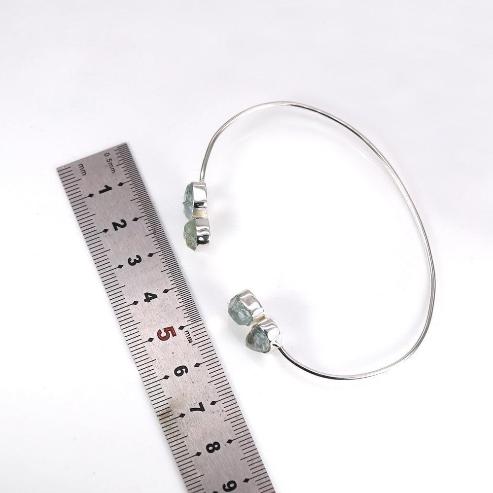 Boho Handmade Rough-Cut Aquamarine Bangle Bracelet in Sterling Silver - Lucid Fantasy 