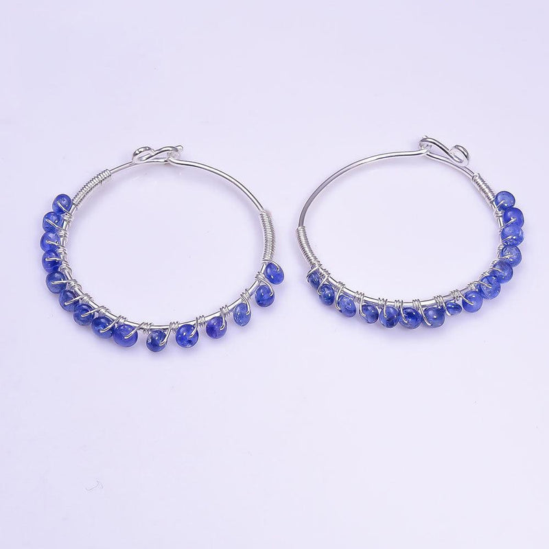 Boho Handmade Rough-Cut Blue Sapphire Hoop Earrings in Sterling Silver - Lucid Fantasy 