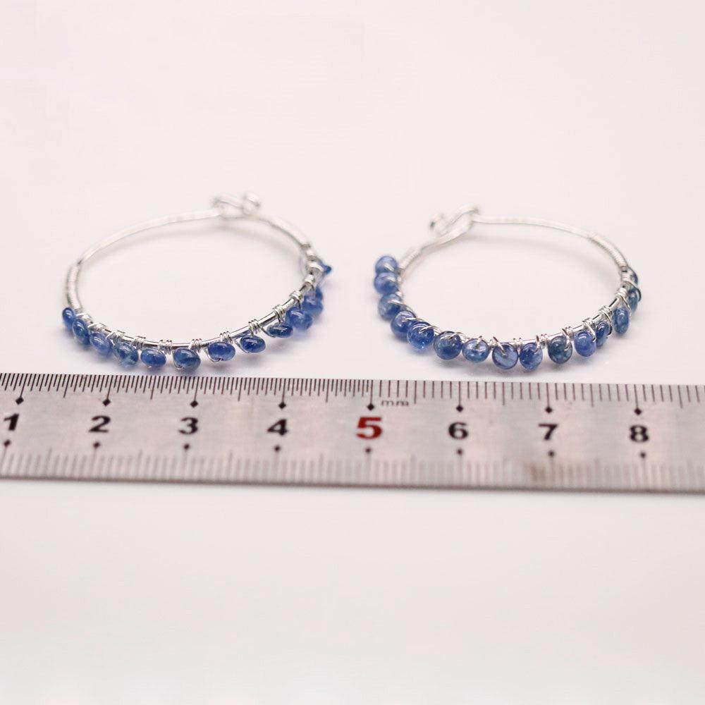 Boho Handmade Rough-Cut Blue Sapphire Hoop Earrings in Sterling Silver - Lucid Fantasy 