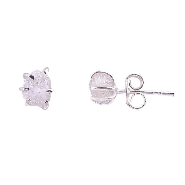 Boho Handmade Rough Cut Diamond Stud Earrings in Sterling Silver - Lucid Fantasy 