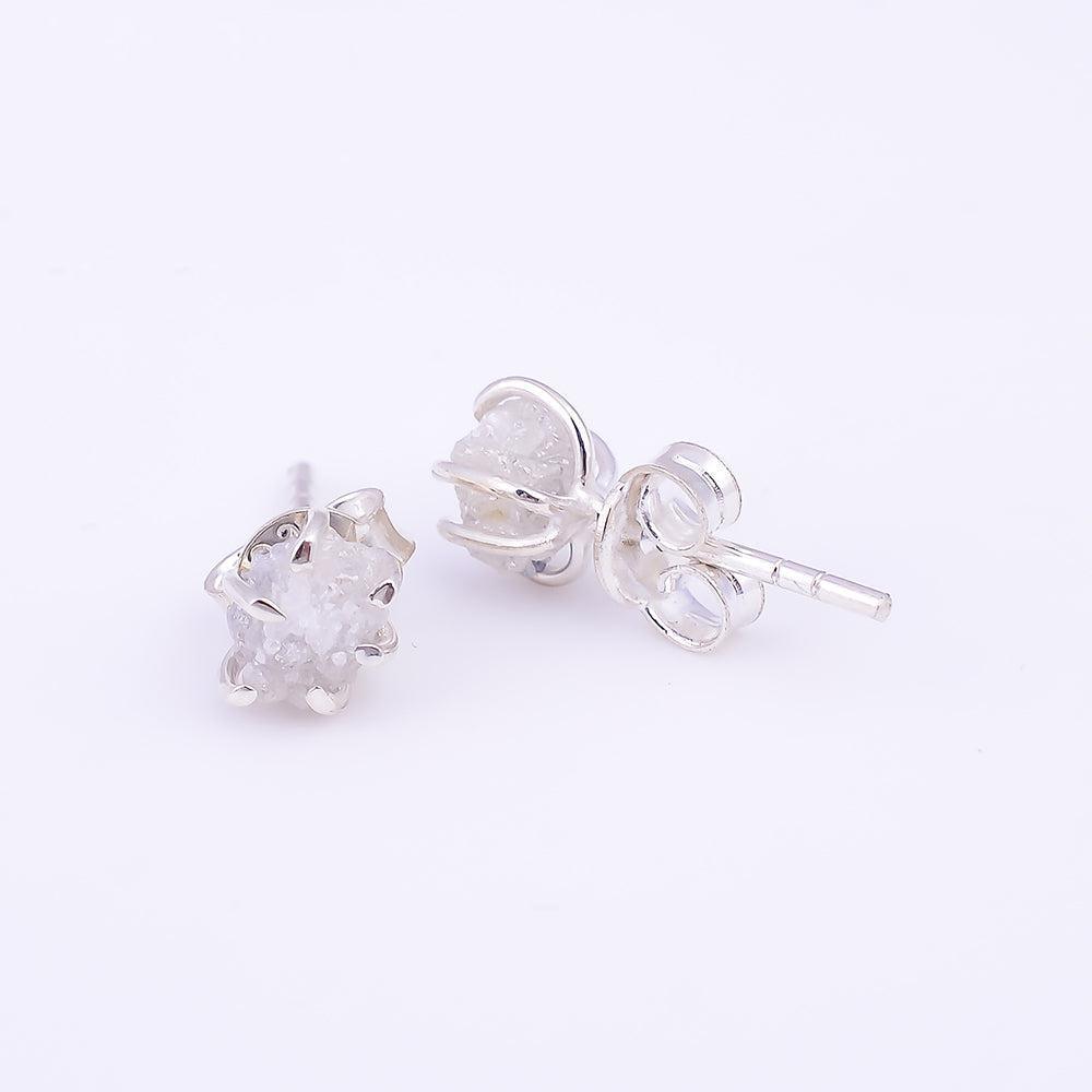 Boho Handmade Rough Cut Diamond Stud Earrings in Sterling Silver - Lucid Fantasy 