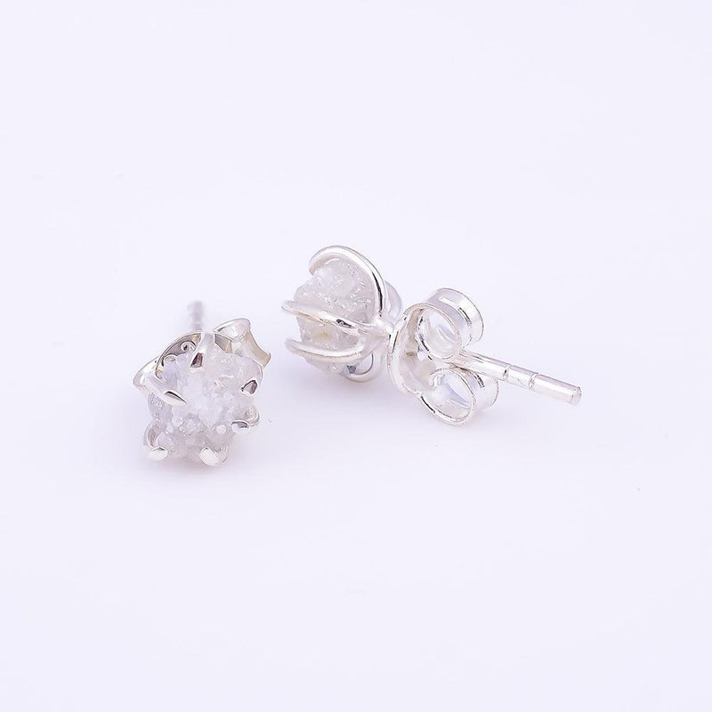 Boho Handmade Rough Cut Diamond Stud Earrings in Sterling Silver - Lucid Fantasy 