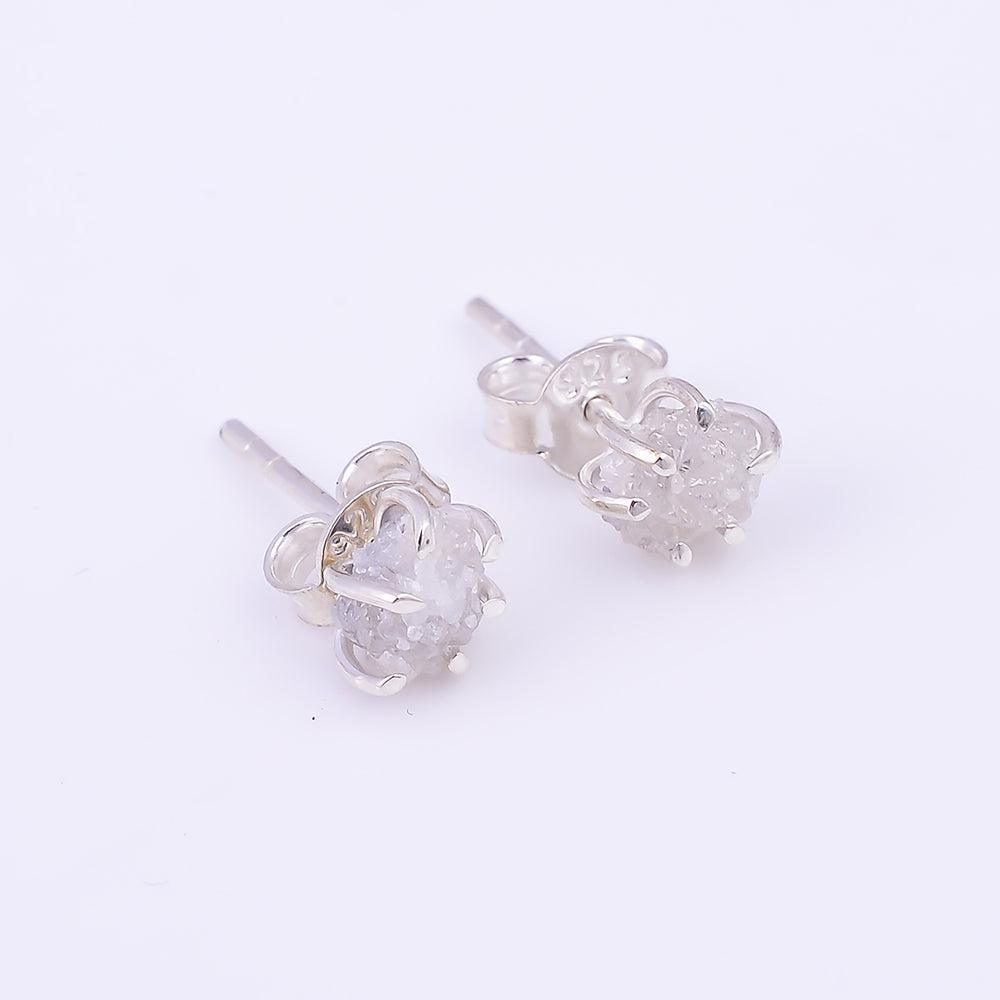 Boho Handmade Rough Cut Diamond Stud Earrings in Sterling Silver - Lucid Fantasy 