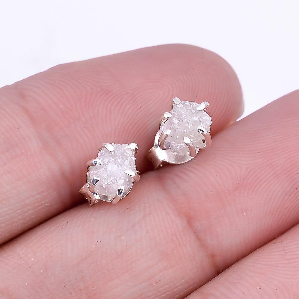 Boho Handmade Rough Cut Diamond Stud Earrings in Sterling Silver - Lucid Fantasy 