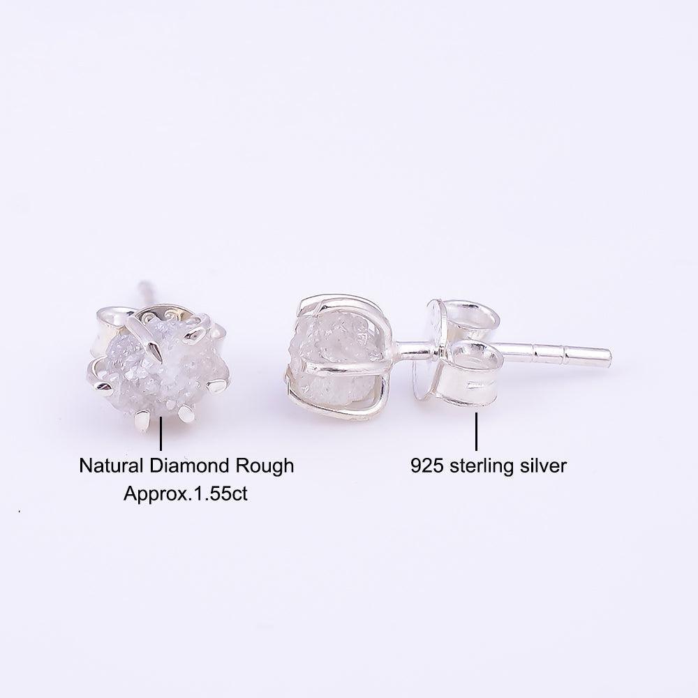 Boho Handmade Rough Cut Diamond Stud Earrings in Sterling Silver - Lucid Fantasy 