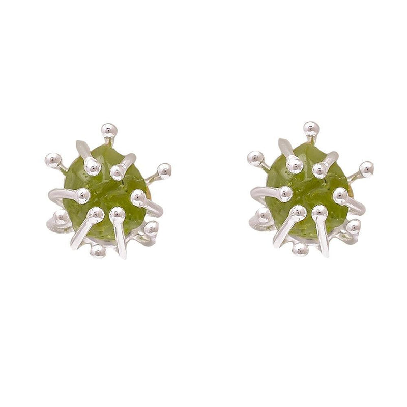 Boho Handmade Rough Cut Peridot Flower Stud Earrings in Sterling Silver - Lucid Fantasy 