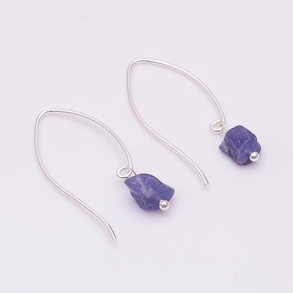 Boho Handmade Sterling Silver Rough-Cut Apatite and Tanzanite Gemstone Hoop Earrings - Lucid Fantasy 