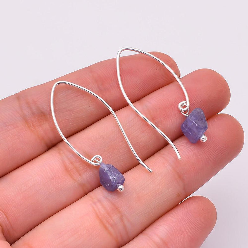 Boho Handmade Sterling Silver Rough-Cut Apatite and Tanzanite Gemstone Hoop Earrings - Lucid Fantasy 