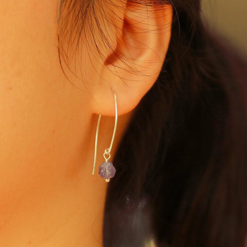 Boho Handmade Sterling Silver Rough-Cut Apatite and Tanzanite Gemstone Hoop Earrings - Lucid Fantasy 