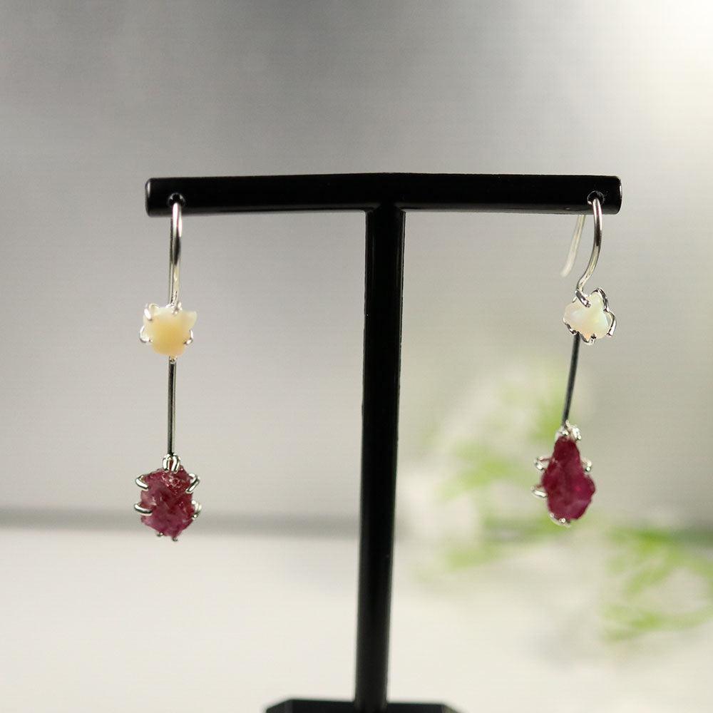 Boho Handmade Sterling Silver Rough Opal and Ruby Two-Way Drop Earrings - Lucid Fantasy 