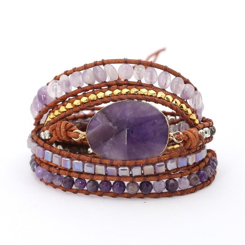 Boho-Inspired Purple Leather Bead Bracelet - Lucid Fantasy 