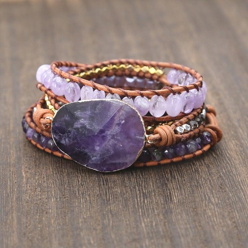 Boho-Inspired Purple Leather Bead Bracelet - Lucid Fantasy 