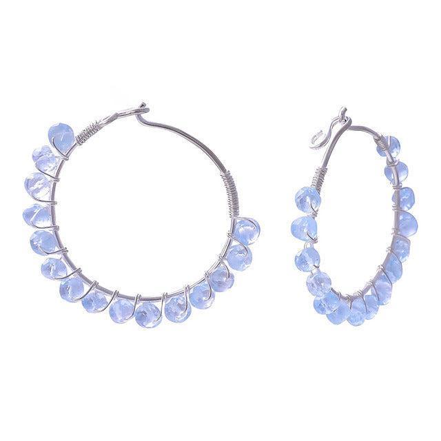 Boho Rough Cut Aquamarine Gemstone Hoop Earrings in Handmade Sterling Silver - Lucid Fantasy 