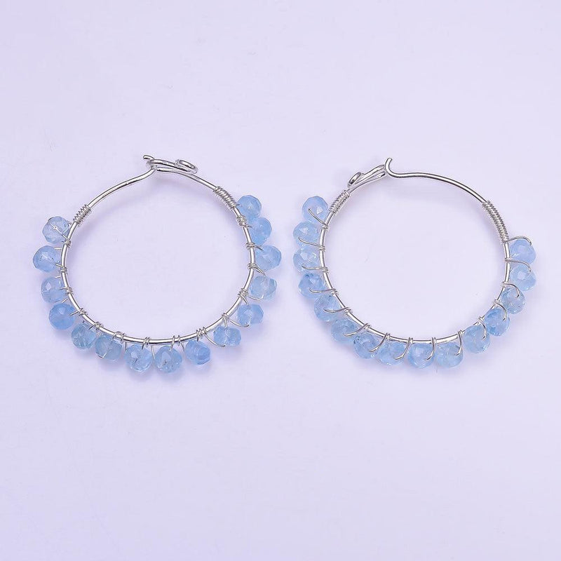 Boho Rough Cut Aquamarine Gemstone Hoop Earrings in Handmade Sterling Silver - Lucid Fantasy 