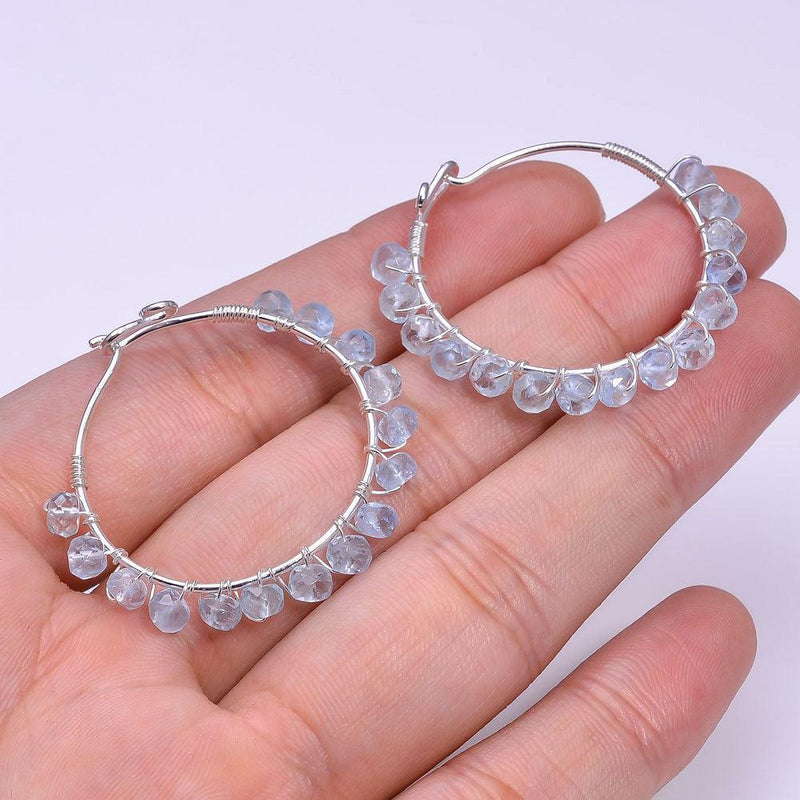 Boho Rough Cut Aquamarine Gemstone Hoop Earrings in Handmade Sterling Silver - Lucid Fantasy 