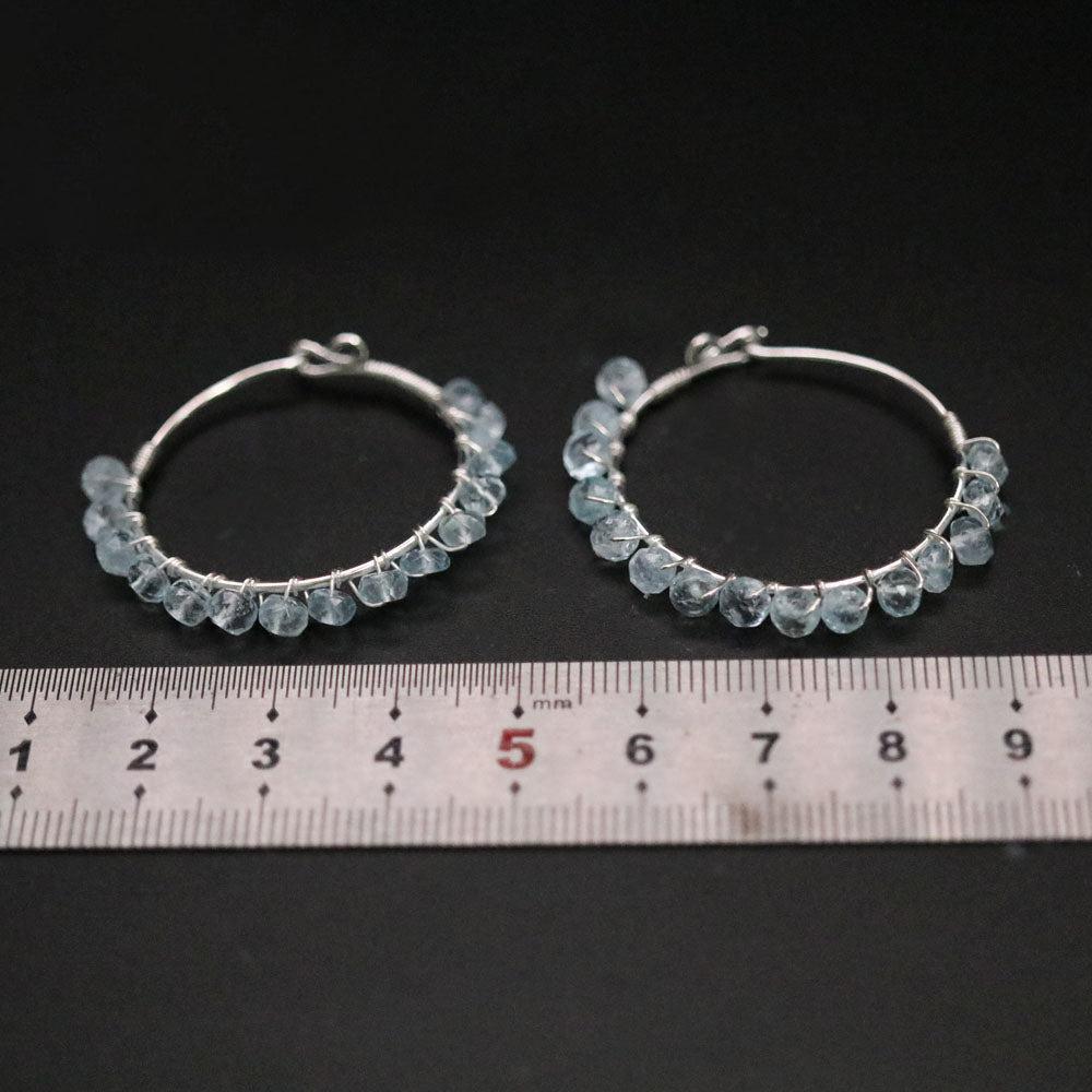 Boho Rough Cut Aquamarine Gemstone Hoop Earrings in Handmade Sterling Silver - Lucid Fantasy 