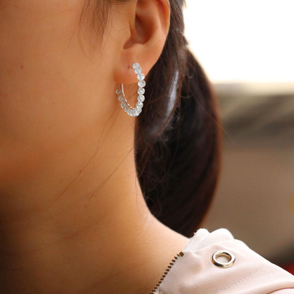 Boho Rough Cut Aquamarine Gemstone Hoop Earrings in Handmade Sterling Silver - Lucid Fantasy 