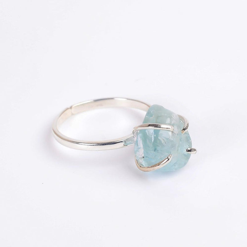 Boho Rough-Cut Aquamarine Sterling Silver Solitaire Ring - Lucid Fantasy 