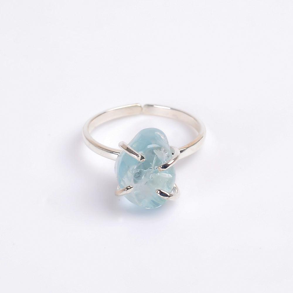 Boho Rough-Cut Aquamarine Sterling Silver Solitaire Ring - Lucid Fantasy 