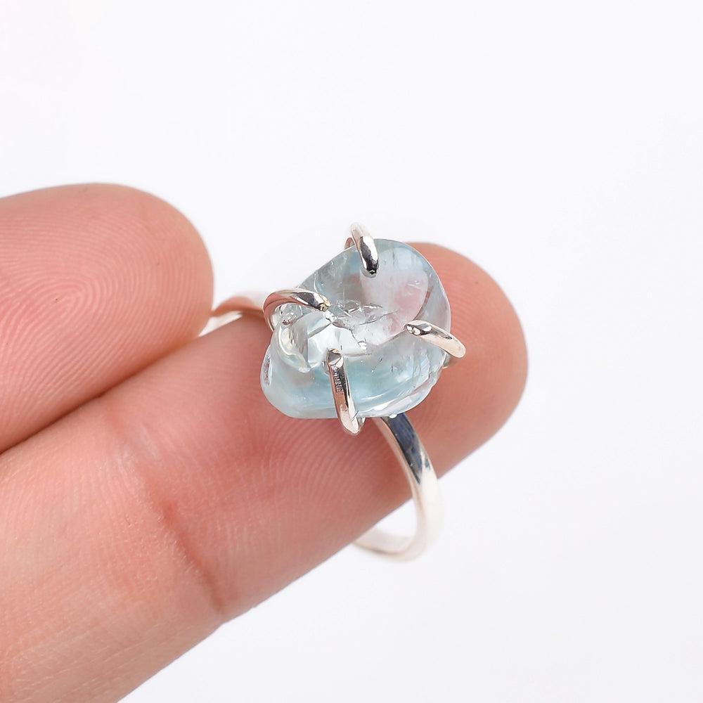 Boho Rough-Cut Aquamarine Sterling Silver Solitaire Ring - Lucid Fantasy 