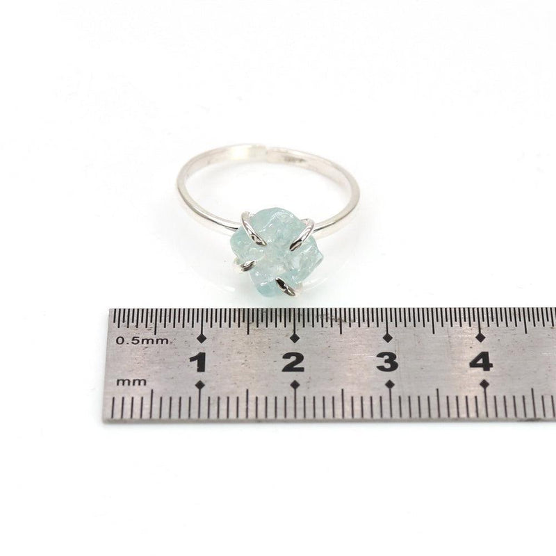 Boho Rough-Cut Aquamarine Sterling Silver Solitaire Ring - Lucid Fantasy 