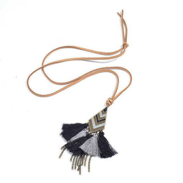 BOHO Rustic Fringe Chain Tassel Pendant Necklace