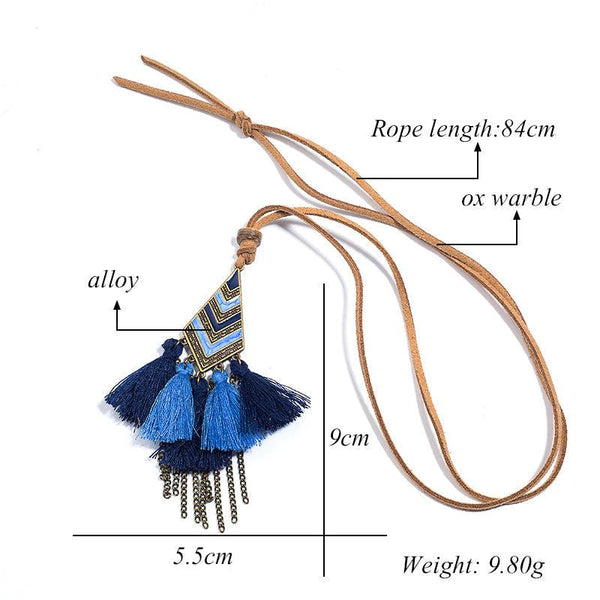 BOHO Rustic Fringe Chain Tassel Pendant Necklace