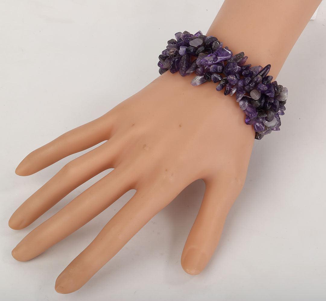 Bold Amethyst Gemstone Bohemian Stretch Cuff Bracelet - Lucid Fantasy 