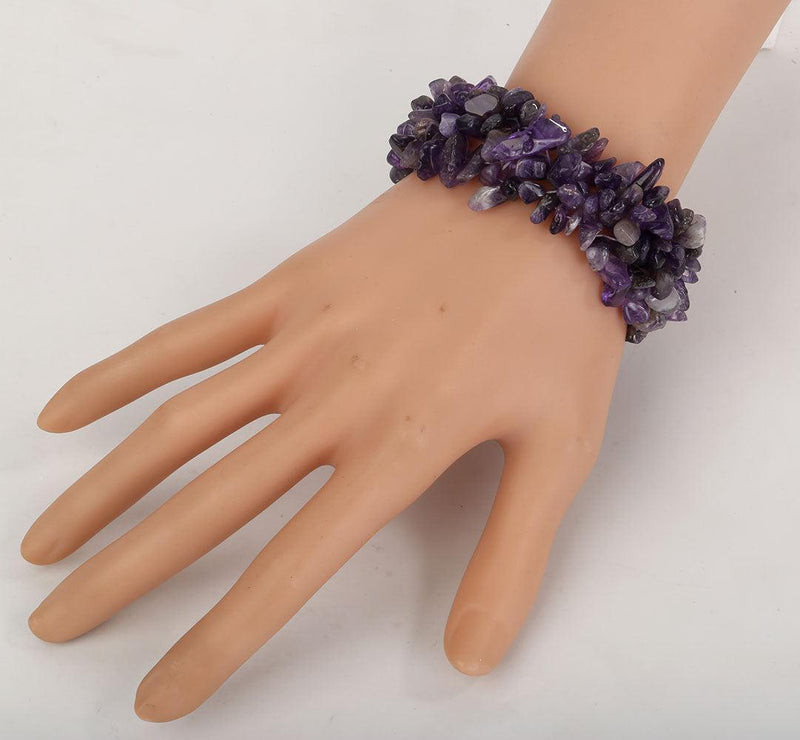 Bold Amethyst Gemstone Bohemian Stretch Cuff Bracelet - Lucid Fantasy 