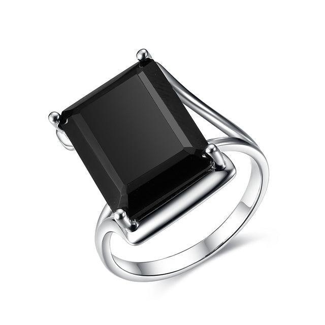 Bold Black Spinel Gemstone Sterling Silver Statement Ring - Lucid Fantasy 