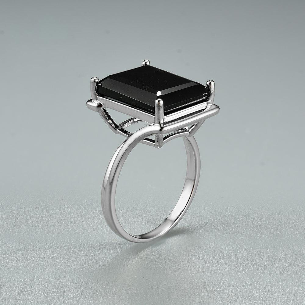 Bold Black Spinel Gemstone Sterling Silver Statement Ring - Lucid Fantasy 