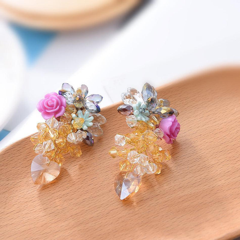 Chic Floral Gemstone Dangle Earrings in Boho Style - Lucid Fantasy 