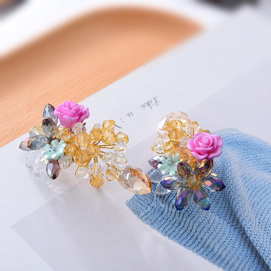 Chic Floral Gemstone Dangle Earrings in Boho Style - Lucid Fantasy 