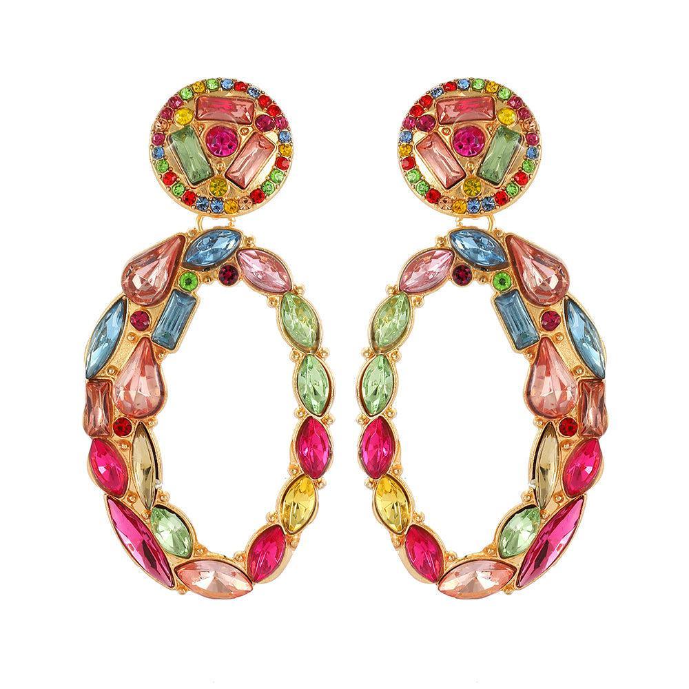 Chic Glamorous Crystal-Embellished Hoop Earrings - Lucid Fantasy 