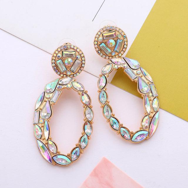 Chic Glamorous Crystal-Embellished Hoop Earrings - Lucid Fantasy 