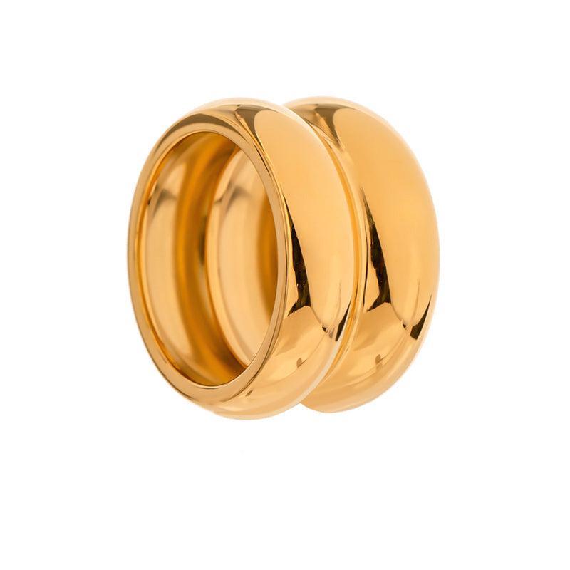 Chic Gold Double Hoop Cuff Ring with Glossy Finish - Lucid Fantasy 