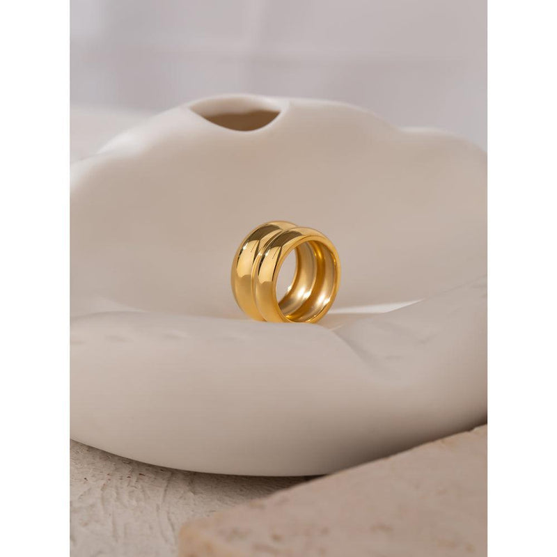 Chic Gold Double Hoop Cuff Ring with Glossy Finish - Lucid Fantasy 