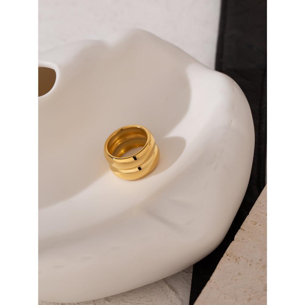 Chic Gold Double Hoop Cuff Ring with Glossy Finish - Lucid Fantasy 