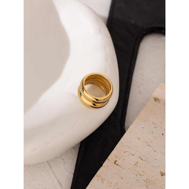 Chic Gold Double Hoop Cuff Ring with Glossy Finish - Lucid Fantasy 