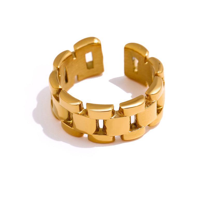 Chic Gold Plated BOHO Open Cuff Ring with Chain Link Design - Lucid Fantasy 